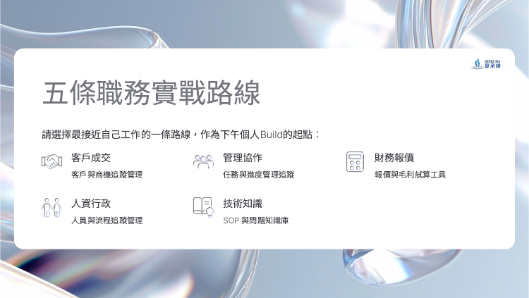 AI 工作流課程五種職務實作路線