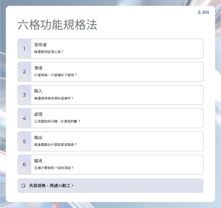 AI 工作流課程六格功能規格法